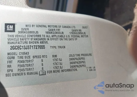 2007 Chevrolet Silverado 1500 Lt1 из США, поврежденный, VIN 2GCEC13J371727655